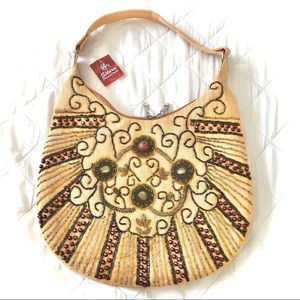 Shimmering Gold Bag with Embroidered Beads & Gems